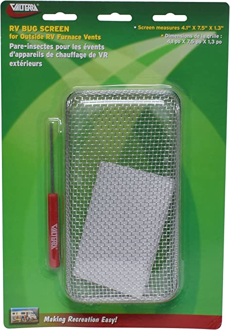 Valterra A10-1300VP rectangular RV furnace insect screen with installation tool and fasteners